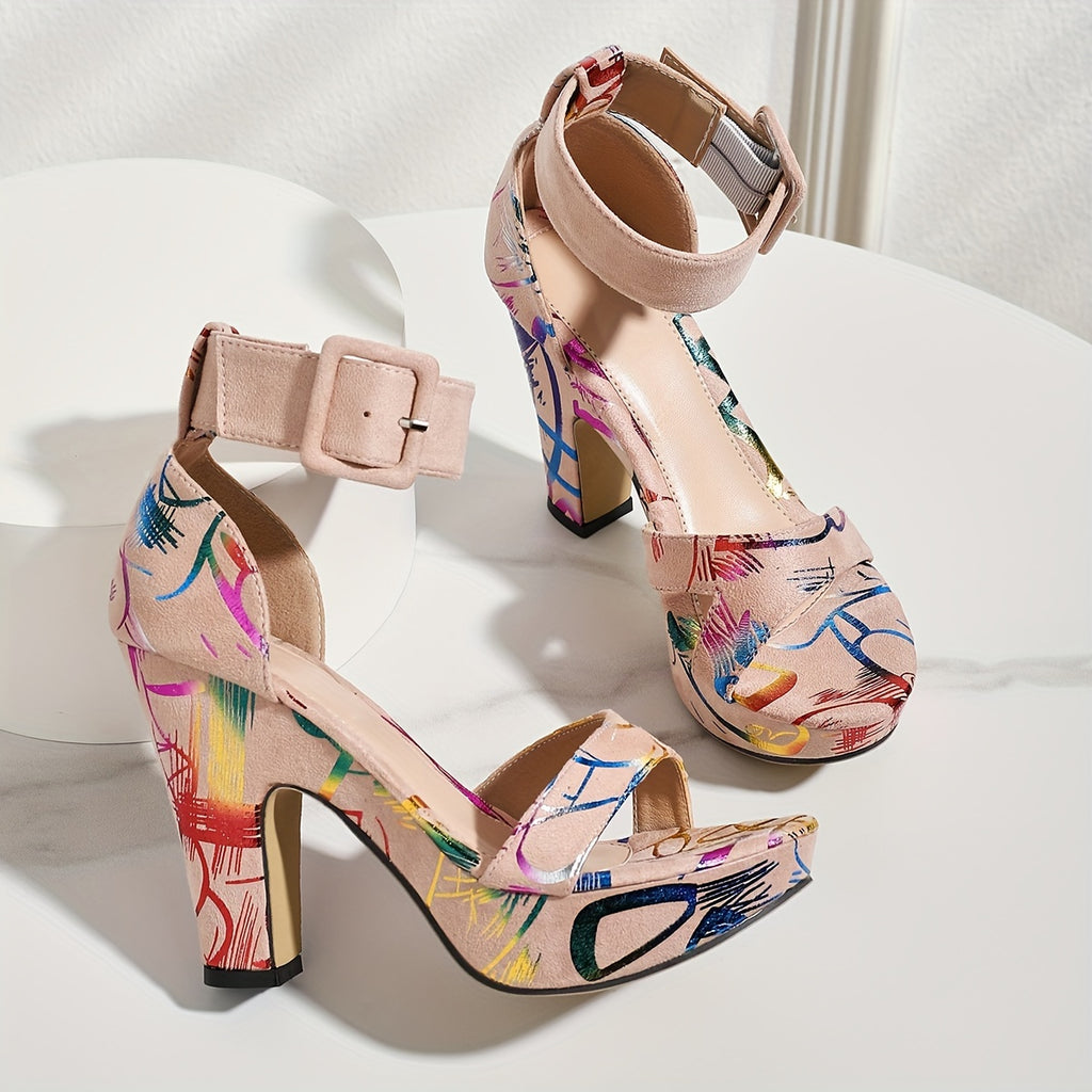 Women's Fashion Open Toe, Stylish Buckle Strap High Heels