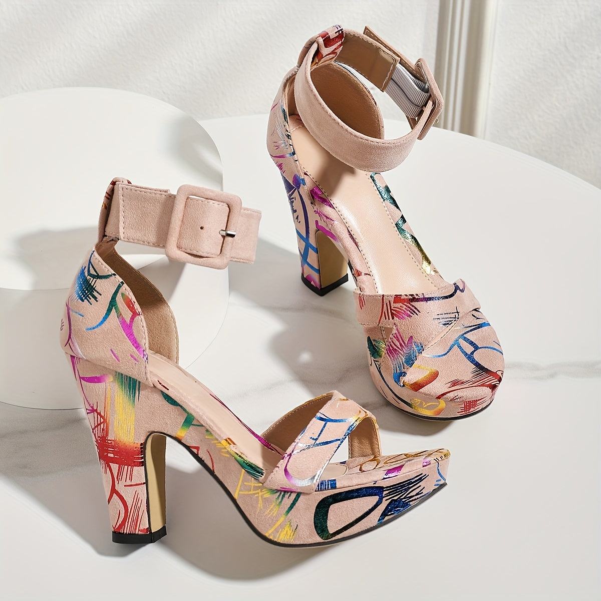 Women's Fashion Open Toe, Stylish Buckle Strap High Heels