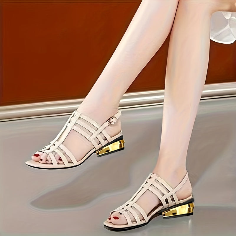 Women's Breathable Peep-Toe Sandals with a low block Chunky Heel