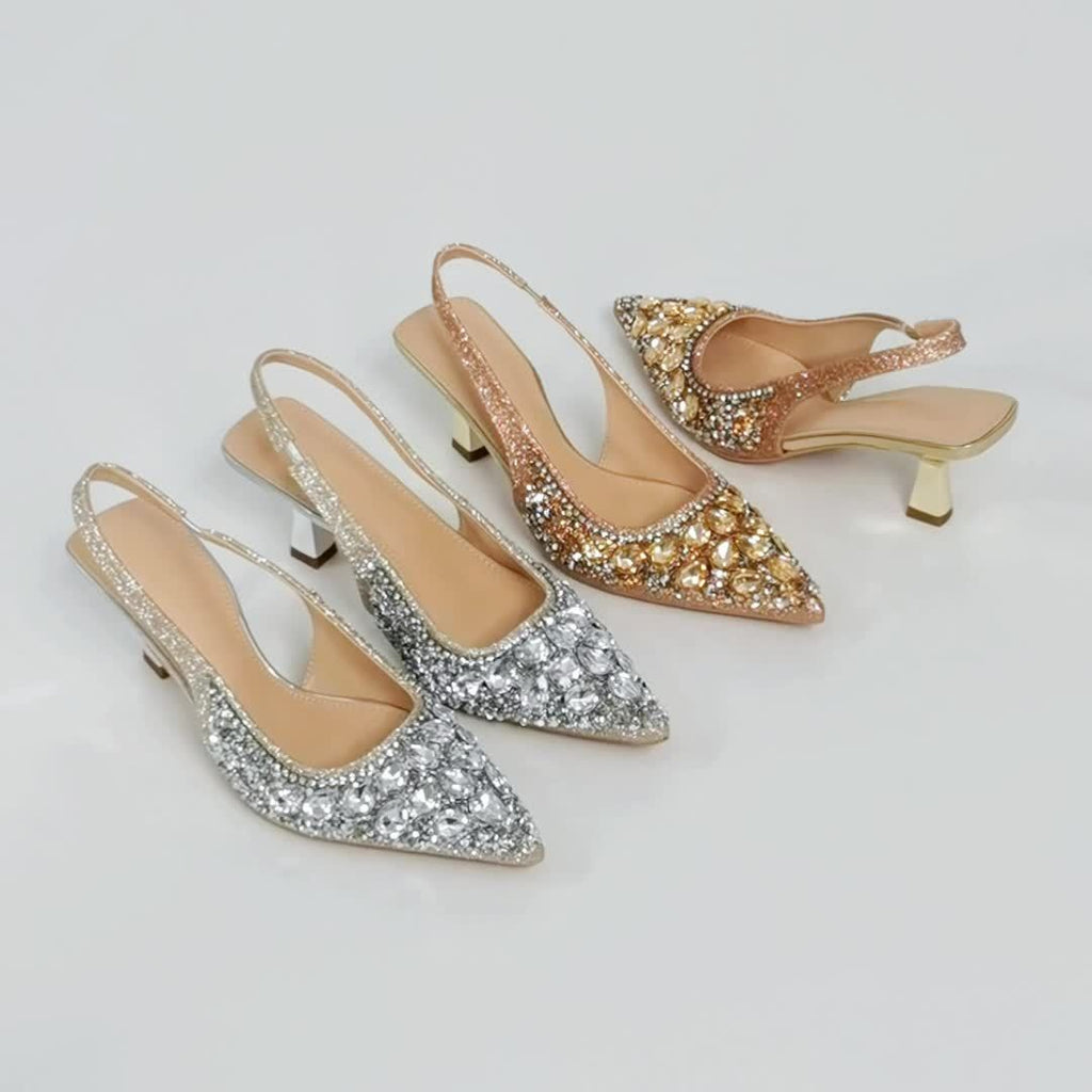Silvery Rhinestone High Heels, Sequins Strap Sandals