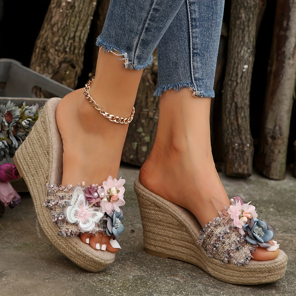 Elegant Floral Butterfly Espadrille Sandals