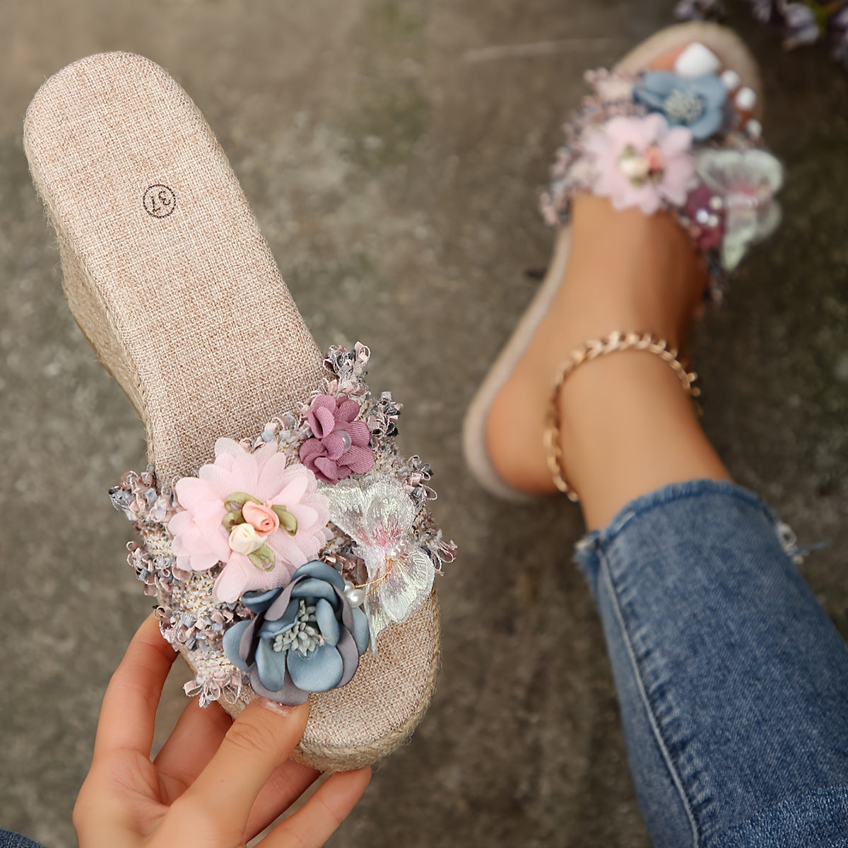 Elegant Floral Butterfly Espadrille Sandals