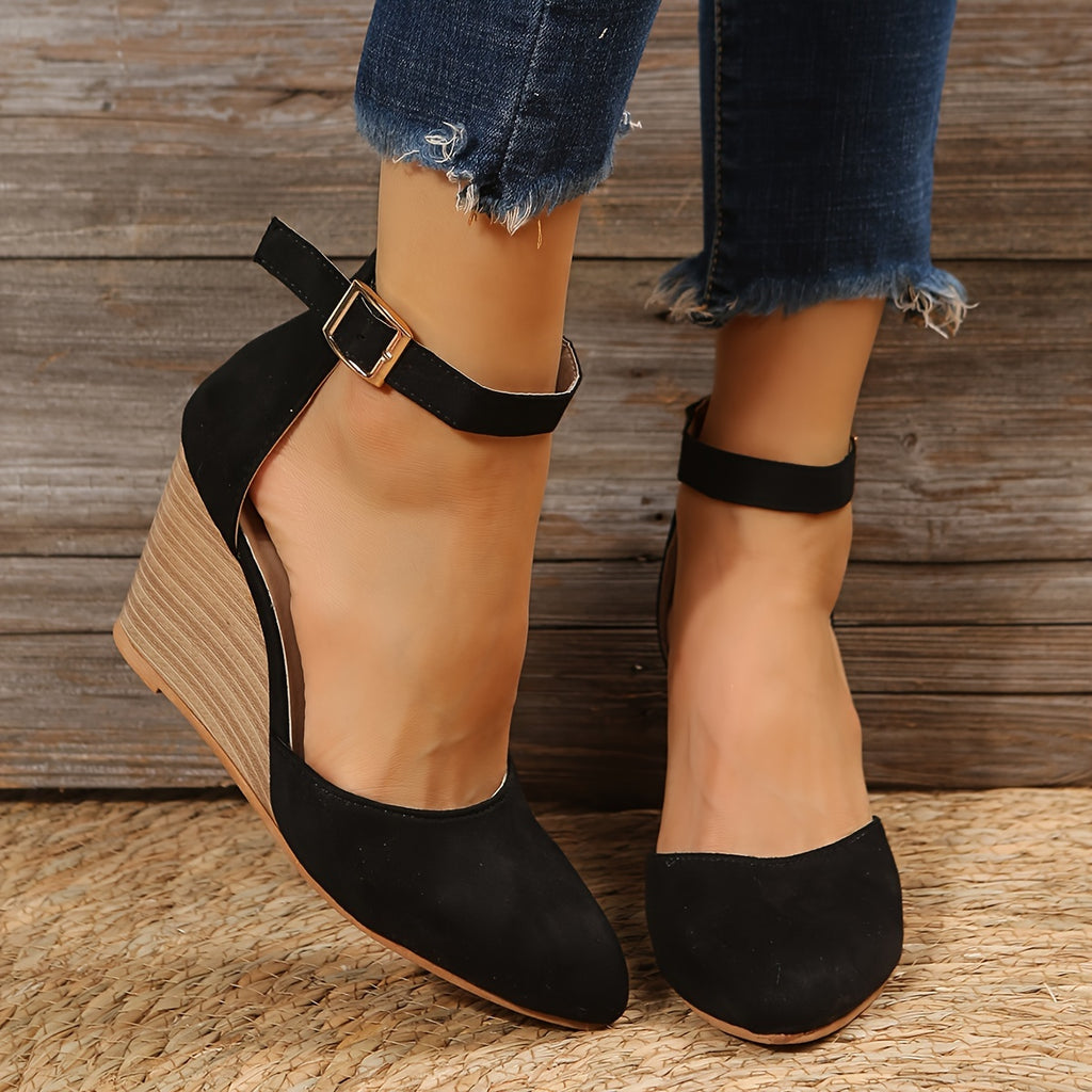 Pointed Toe Ankle Strap Wedge Platform High Heels
