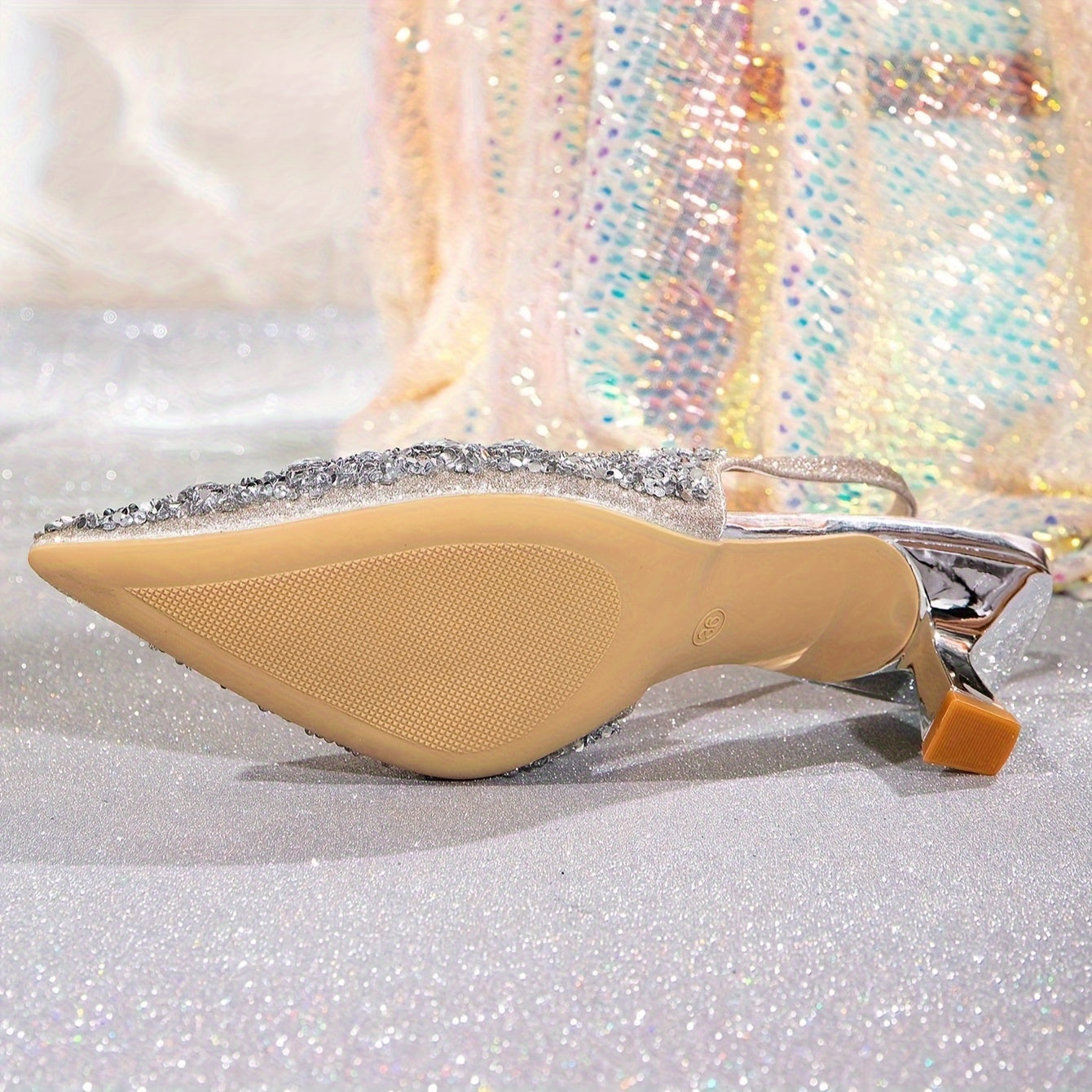 Silvery Rhinestone High Heels, Sequins Strap Sandals