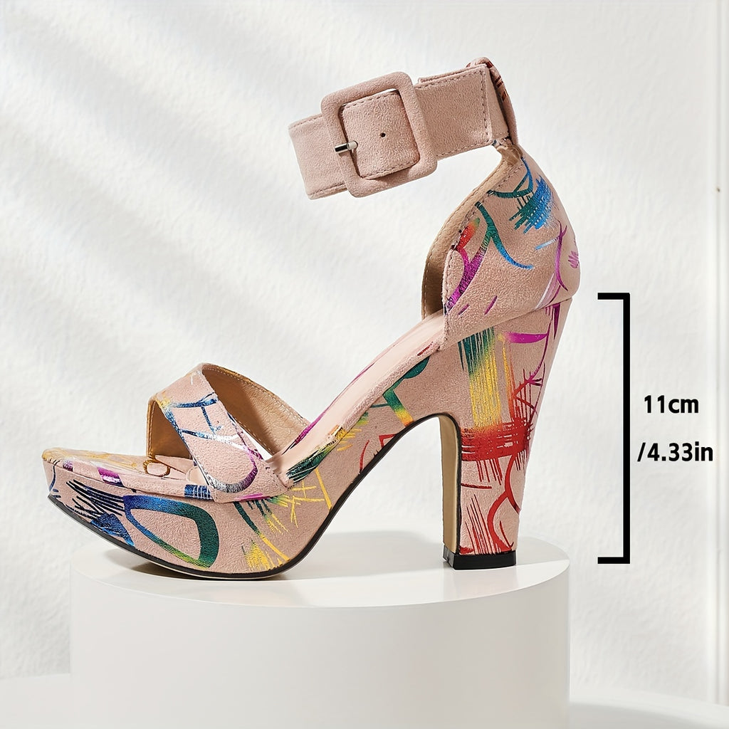 Women's Fashion Open Toe, Stylish Buckle Strap High Heels