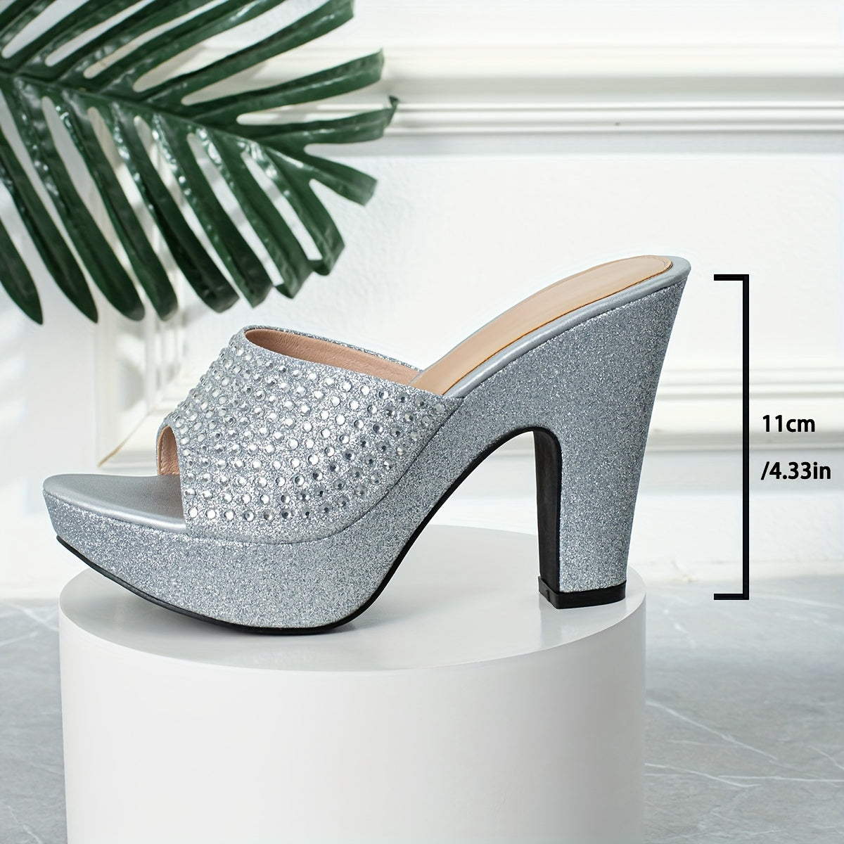 Women's Rhinestone &sequins Block High Heels, Fashionable Peep Toe Platform Sandals, All-Match Party Shoes