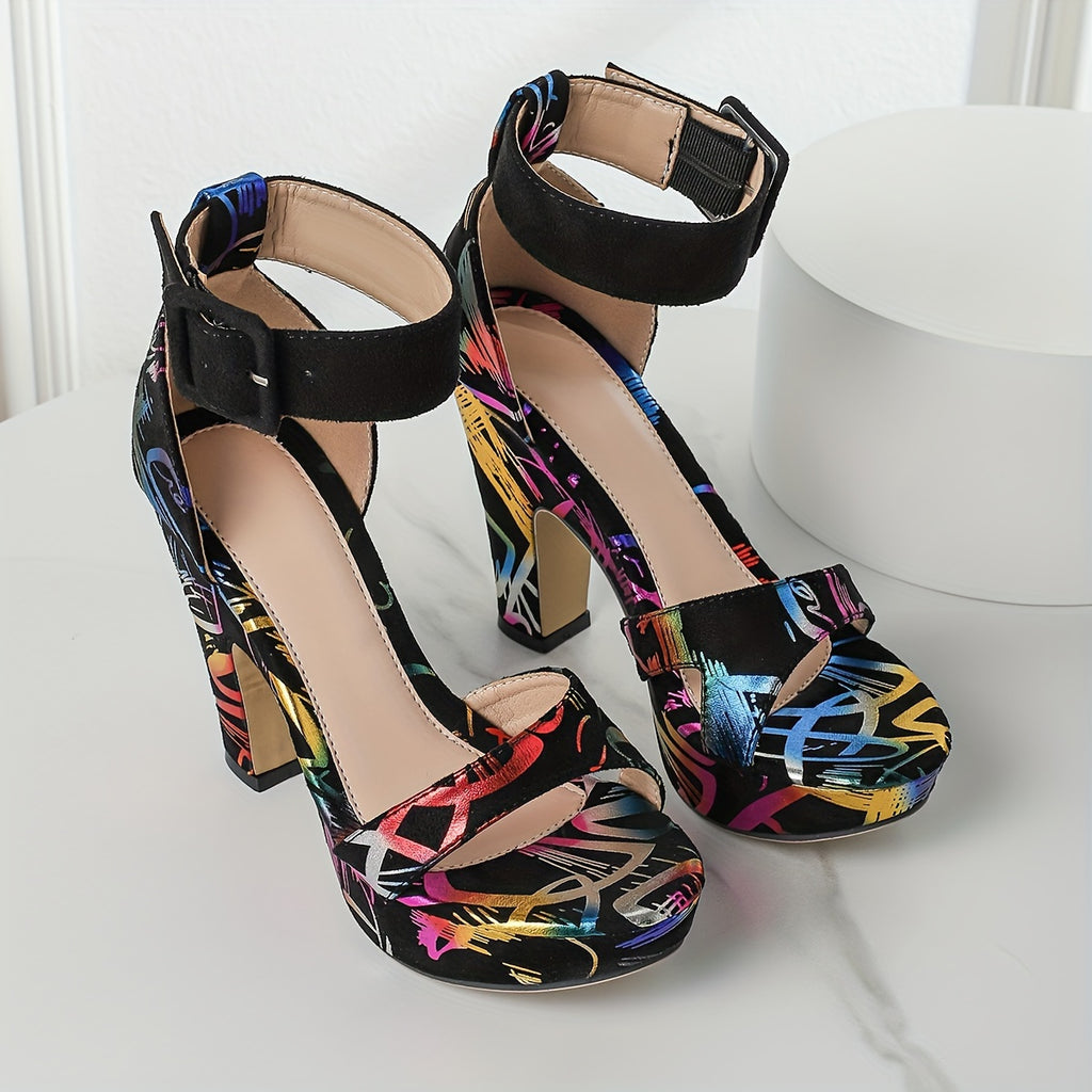 Women's Fashion Open Toe, Stylish Buckle Strap High Heels
