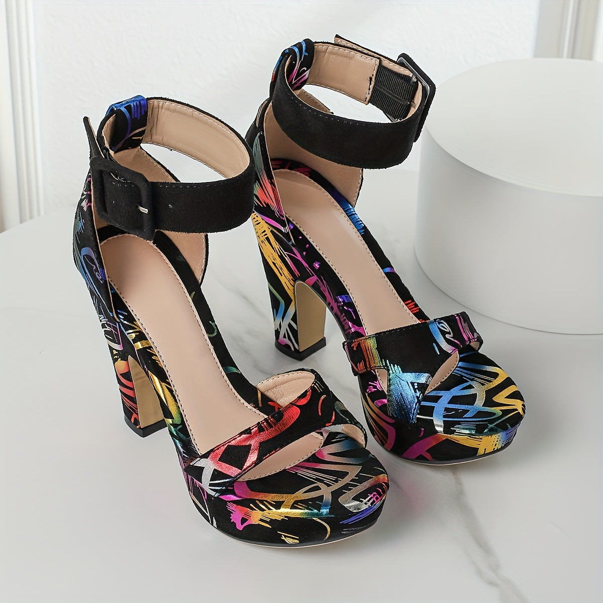 Women's Fashion Open Toe, Stylish Buckle Strap High Heels