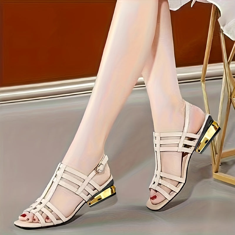 Women's Breathable Peep-Toe Sandals with a low block Chunky Heel