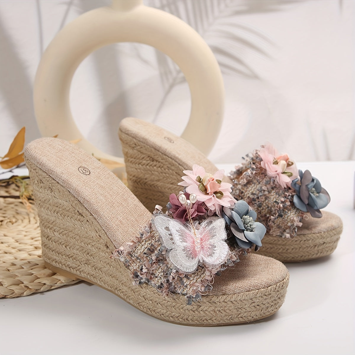 Elegant Floral Butterfly Espadrille Sandals