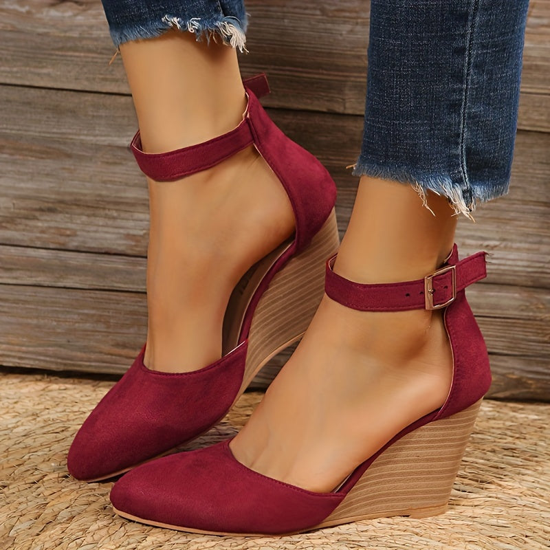 Pointed Toe Ankle Strap Wedge Platform High Heels