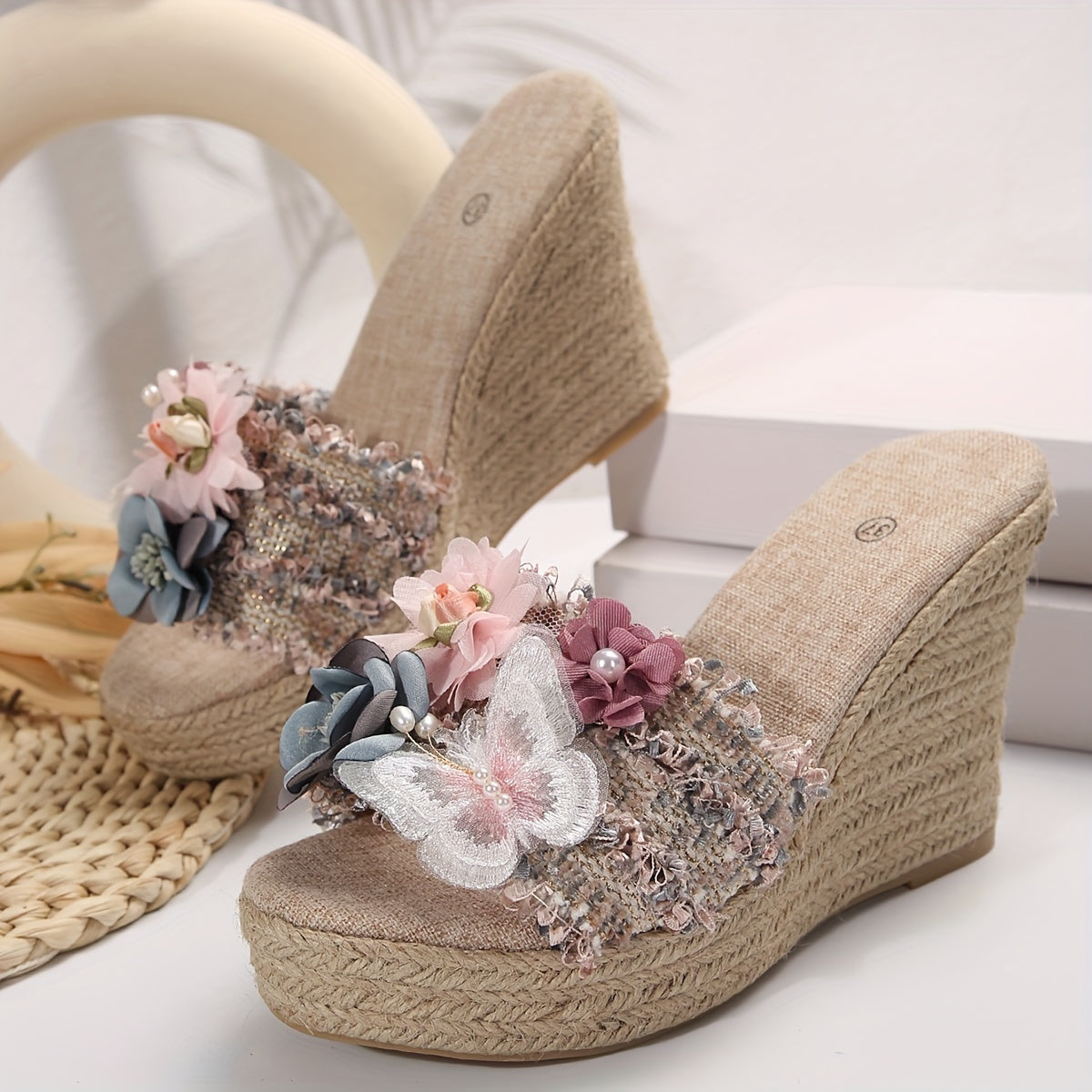 Elegant Floral Butterfly Espadrille Sandals