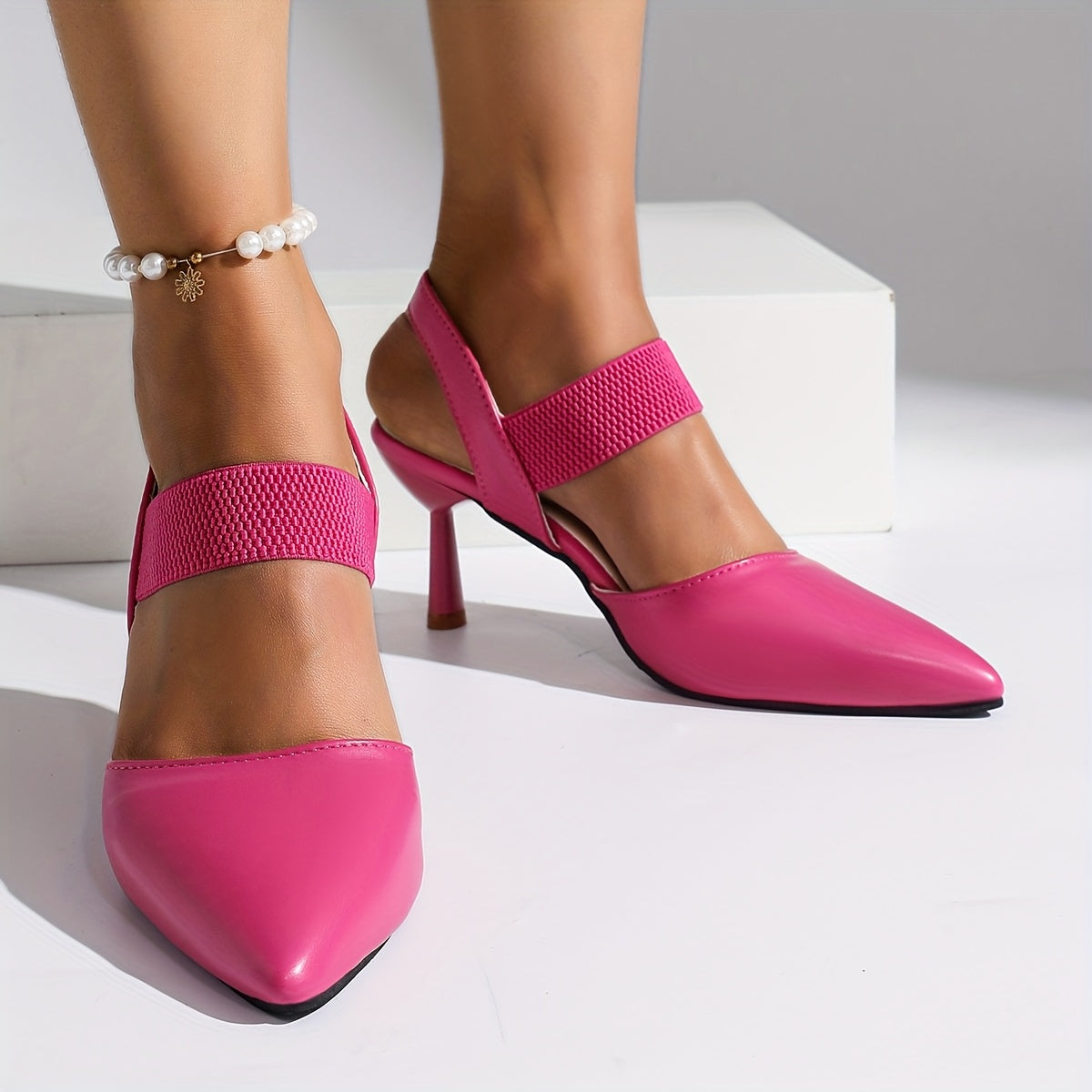 Elegant Pointed Toe High Heels, Comfortable Elastic Band Fashion Style, Women's Dress Shoes For Office And Evening Wear