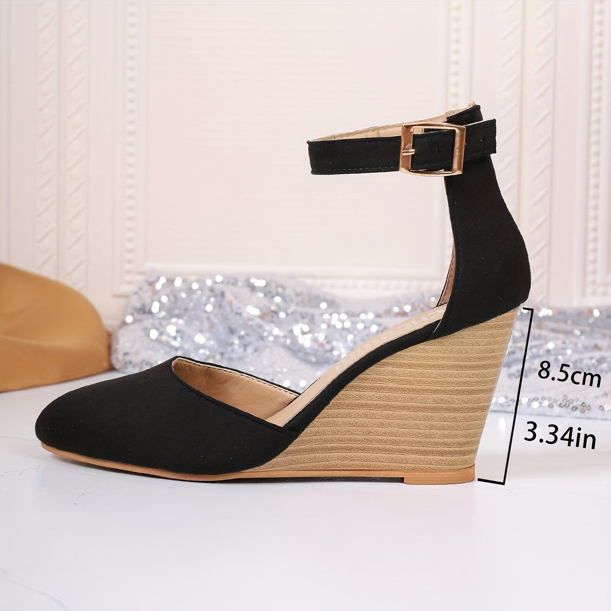 Pointed Toe Ankle Strap Wedge Platform High Heels