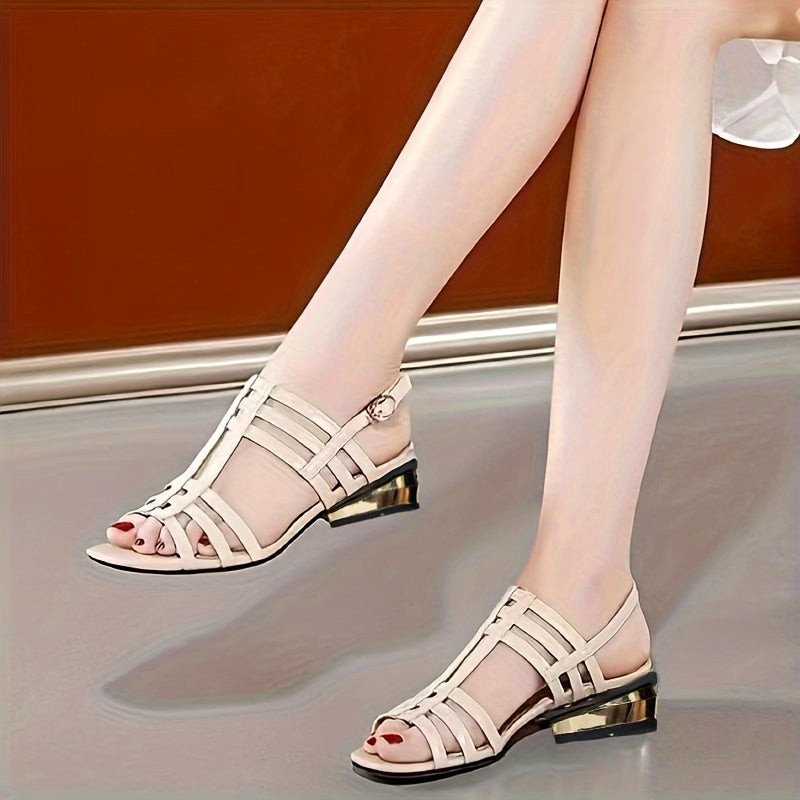Women's Breathable Peep-Toe Sandals with a low block Chunky Heel