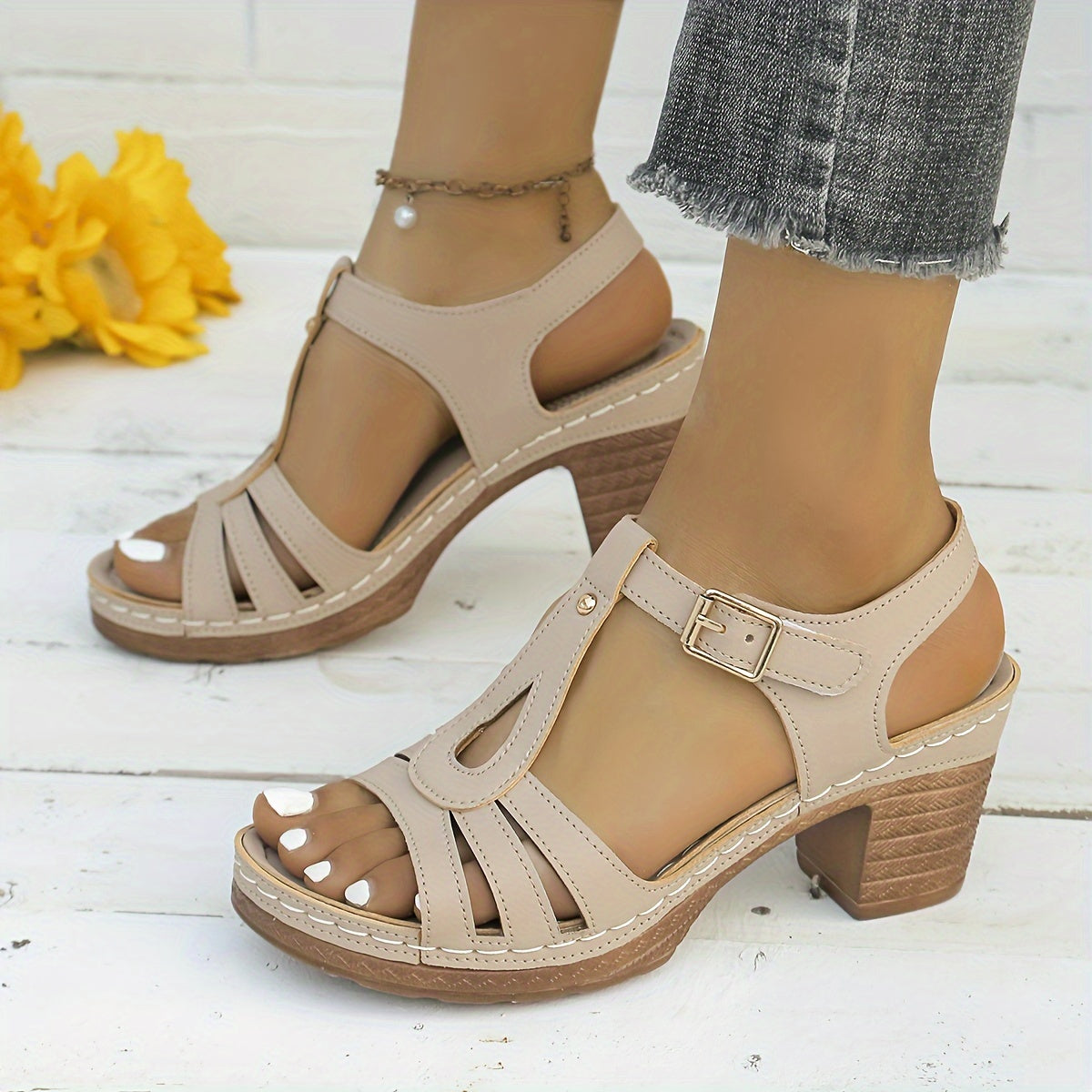 Women's Summer Chunky High Heels Sandals