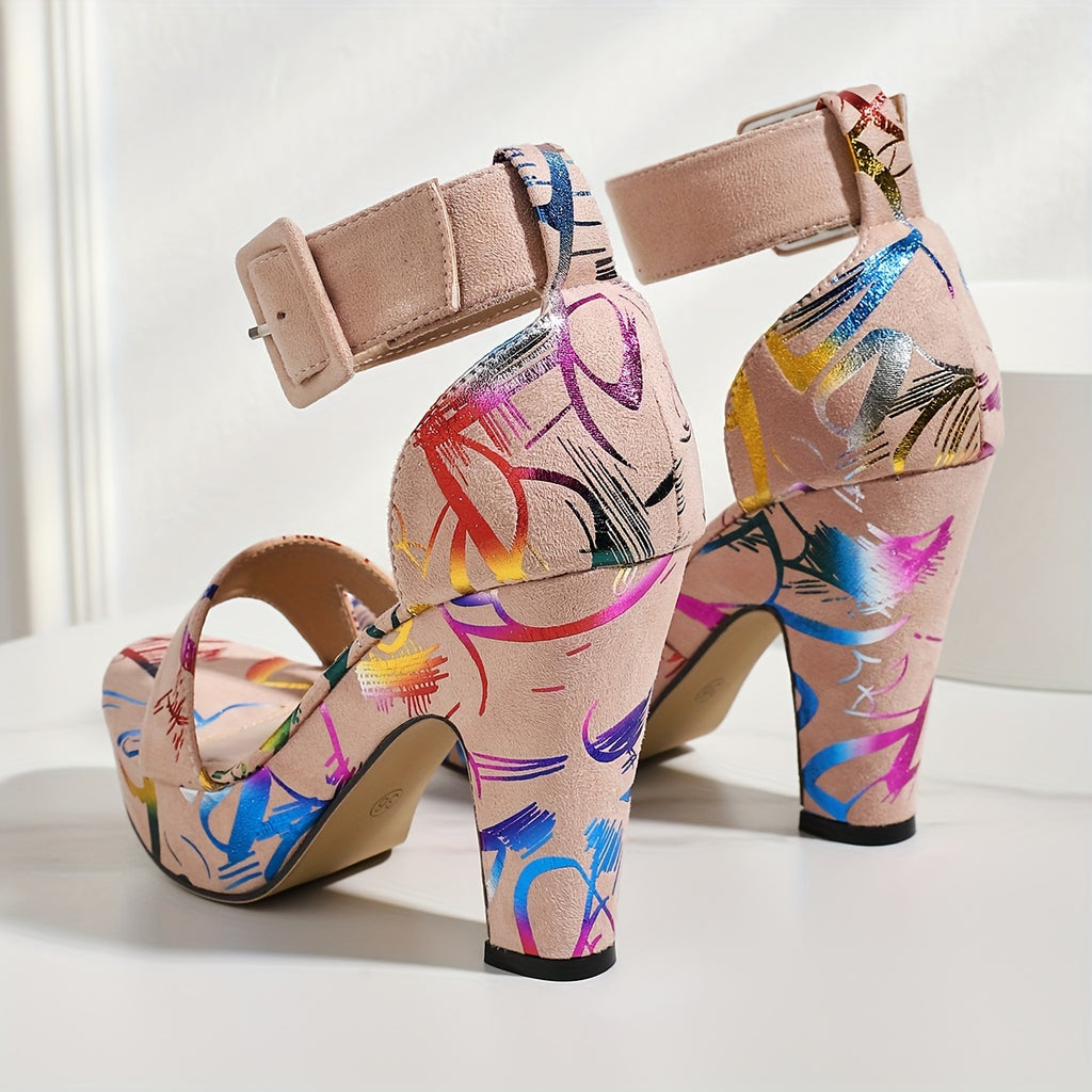 Women's Fashion Open Toe, Stylish Buckle Strap High Heels