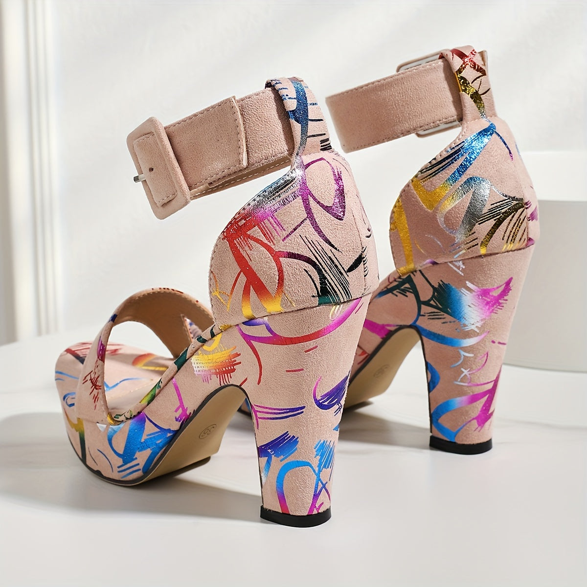 Women's Fashion Open Toe, Stylish Buckle Strap High Heels