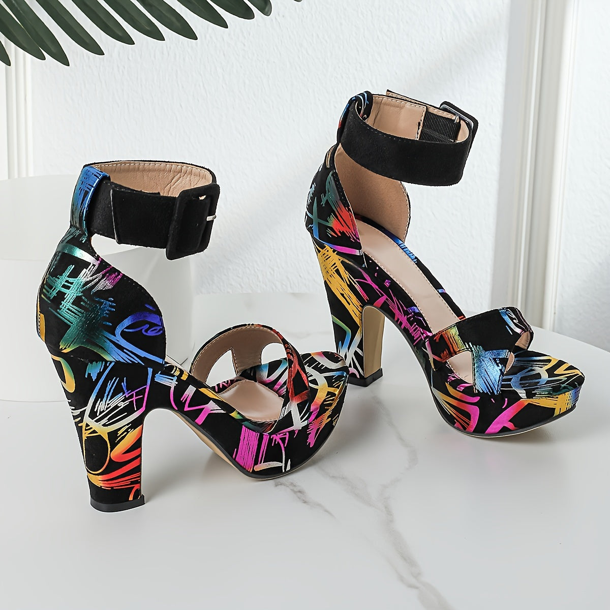 Women's Fashion Open Toe, Stylish Buckle Strap High Heels