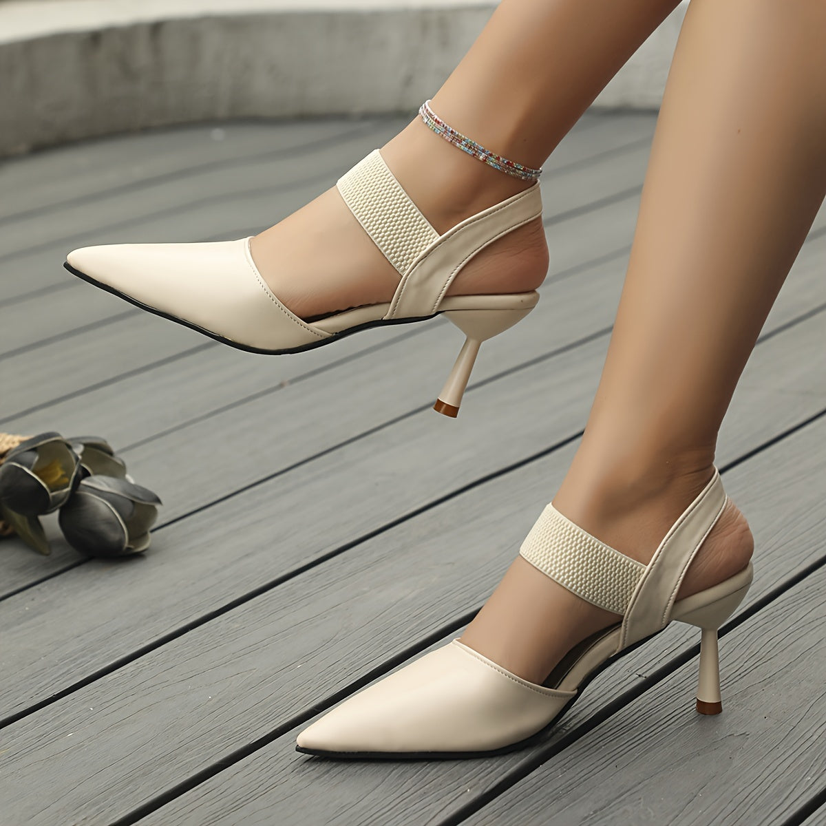 Elegant Pointed Toe High Heels, Comfortable Elastic Band Fashion Style, Women's Dress Shoes For Office And Evening Wear