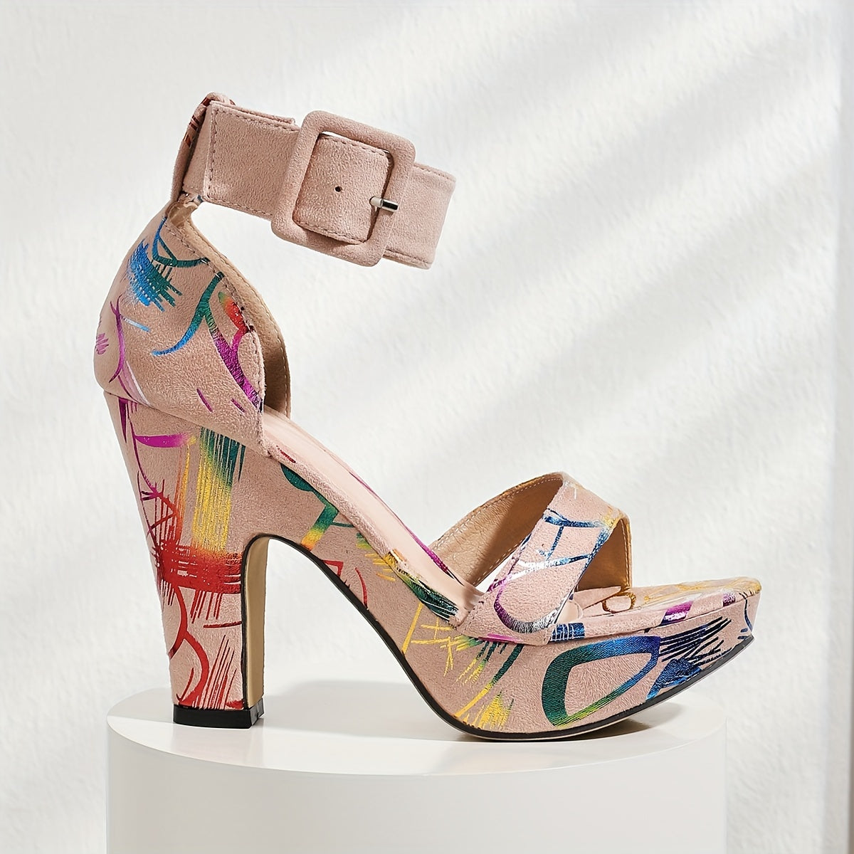 Women's Fashion Open Toe, Stylish Buckle Strap High Heels